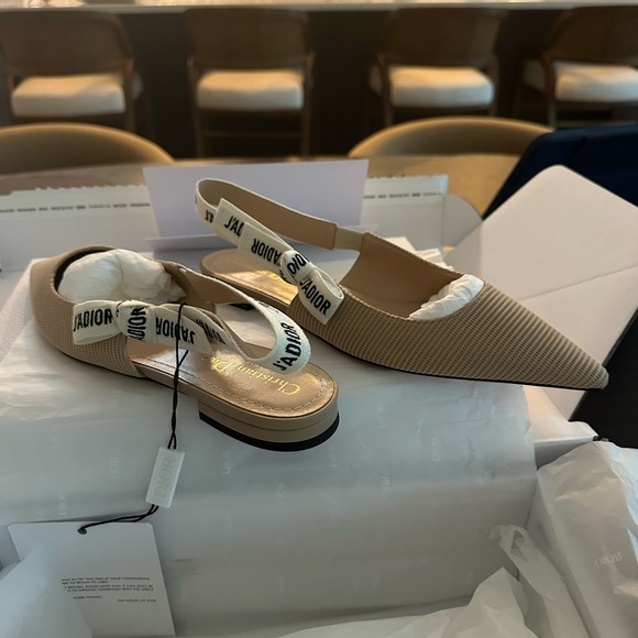 Dior Shoes - Dior Beige Textured J'Adior Slingback Flats NWT